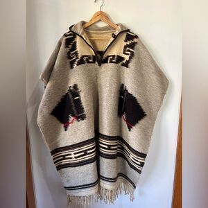 VINTAGE Gray/Tan/Brown/Black Handmade Wool Poncho- Equestrian Western Cowgirl